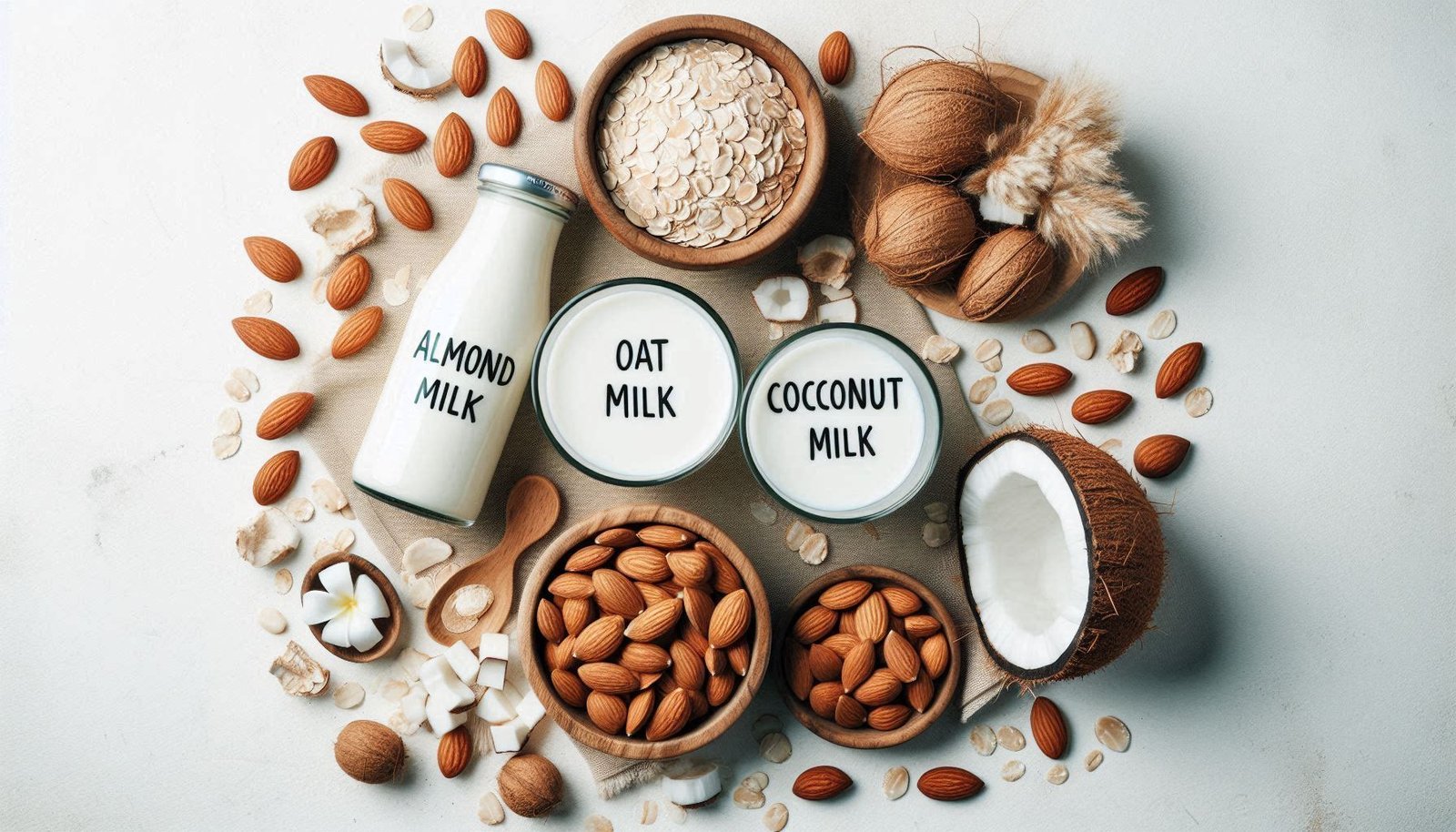 Plant-based Milks (almond, oat, and coconut milk)